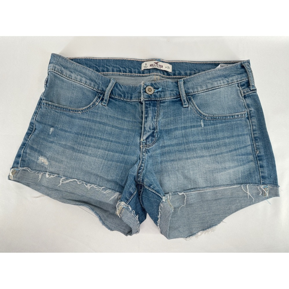 Hollister Denim Shorts Women 9 Light Wash Raw Hem Distressed Stretch Cutoff